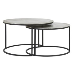 COFFEE TABLE RAW NICKEL AND SILVER COLOR METAL 2 SIZES - CAFE, SIDE TABLES